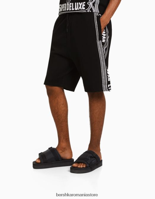 Bershka bărbați bermuda cu imprimeu slogan negru Z86D3348 îmbrăcăminte