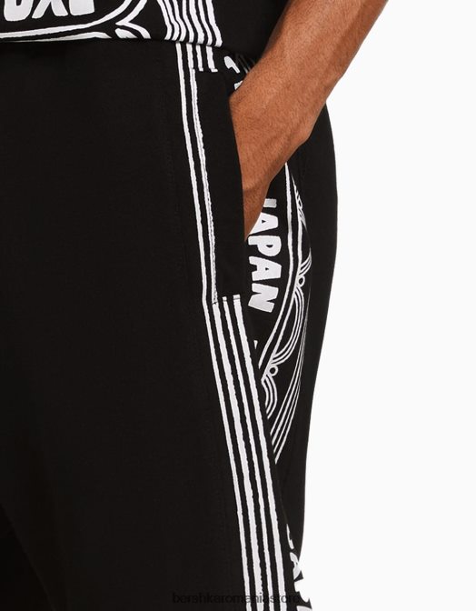 Bershka bărbați bermuda cu imprimeu slogan negru Z86D3348 îmbrăcăminte