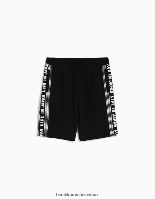 Bershka bărbați bermuda cu imprimeu slogan negru Z86D3348 îmbrăcăminte