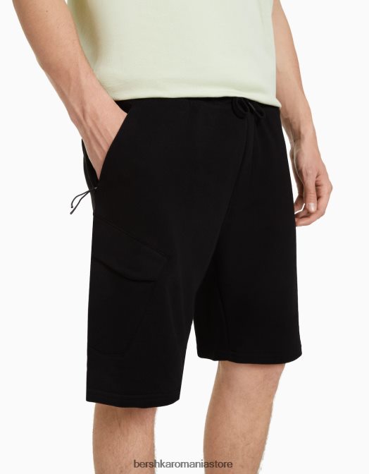 Bershka bărbați bermude cargo de pluș negru Z86D3329 îmbrăcăminte