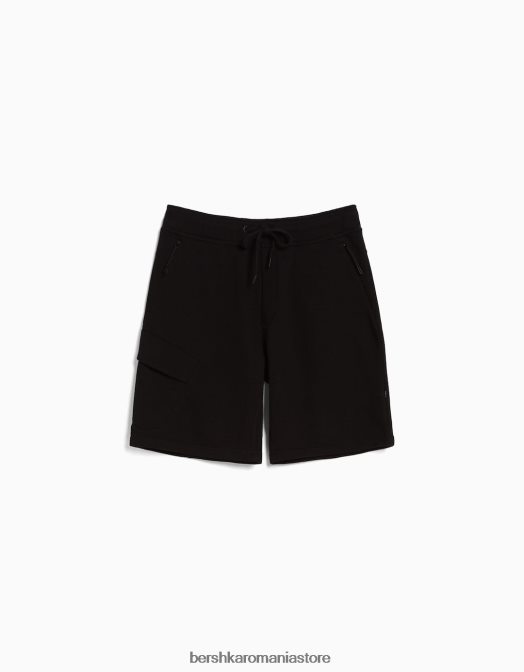 Bershka bărbați bermude cargo de pluș negru Z86D3329 îmbrăcăminte