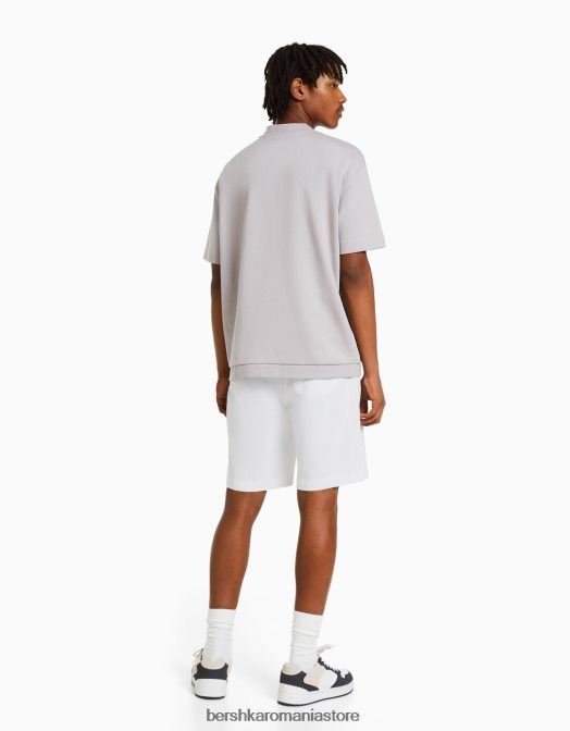 Bershka bărbați bermude cu finisaj rustic alb Z86D3307 îmbrăcăminte