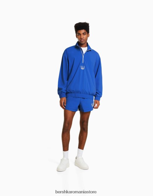 Bershka bărbați bermude cu imprimeu din nailon albastru Z86D3372 îmbrăcăminte