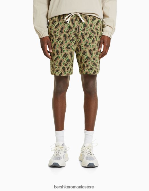 Bershka bărbați bermude cu imprimeu jacquard kaki Z86D3353 îmbrăcăminte