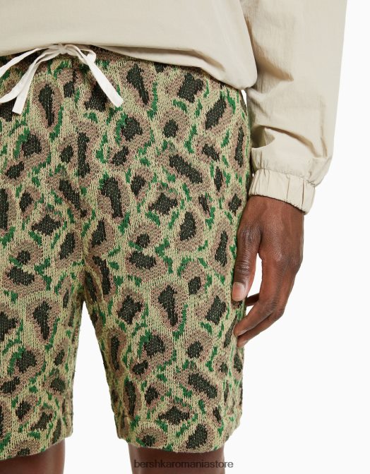 Bershka bărbați bermude cu imprimeu jacquard kaki Z86D3353 îmbrăcăminte