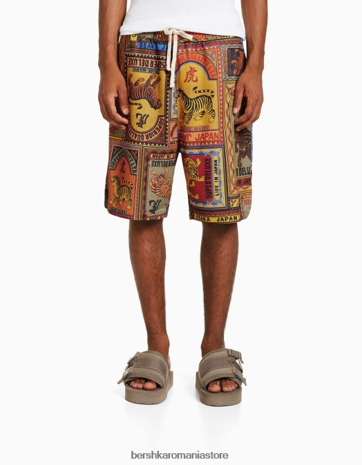 Bershka bărbați bermude cu imprimeu maro Z86D3312 îmbrăcăminte