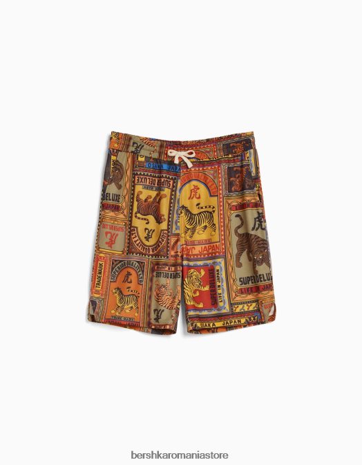 Bershka bărbați bermude cu imprimeu maro Z86D3312 îmbrăcăminte