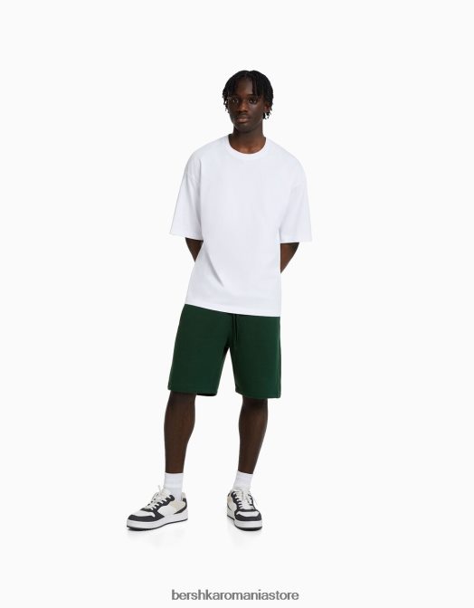 Bershka bărbați bermude de bază de pluș verde Z86D3317 îmbrăcăminte