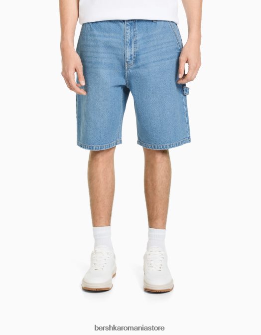 Bershka bărbați bermude din denim carpenter albastru deschis Z86D3296 îmbrăcăminte