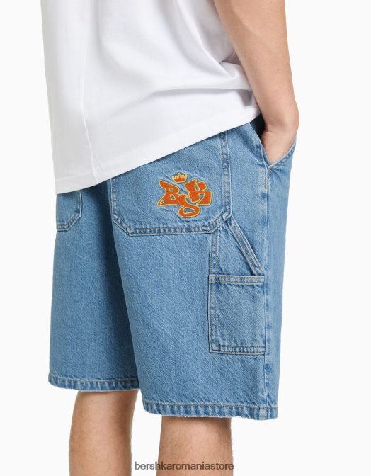 Bershka bărbați bermude din denim carpenter albastru deschis Z86D3296 îmbrăcăminte