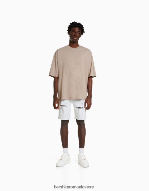 Bershka bărbați bermude din denim rupte alb Z86D3338 îmbrăcăminte