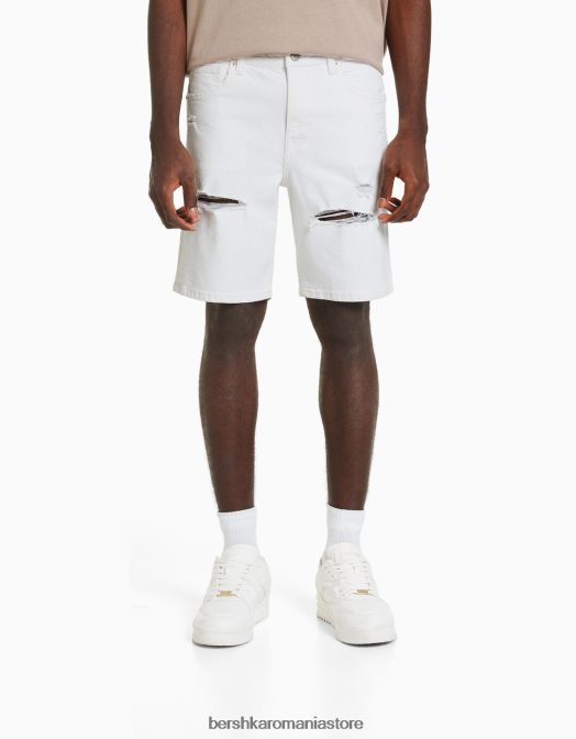 Bershka bărbați bermude din denim rupte alb Z86D3338 îmbrăcăminte