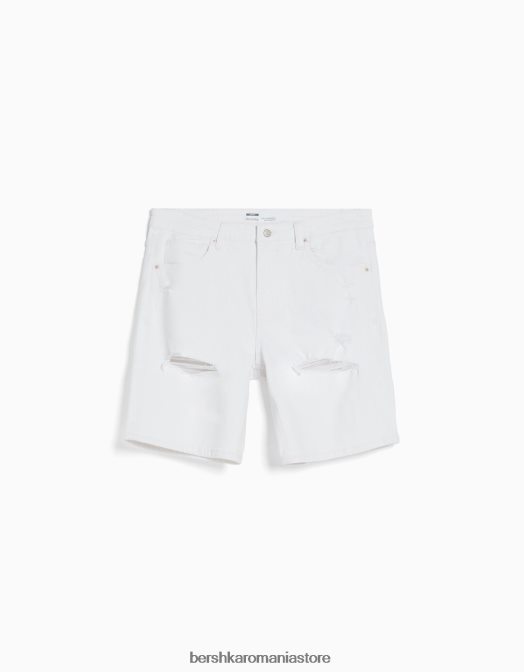 Bershka bărbați bermude din denim rupte alb Z86D3338 îmbrăcăminte