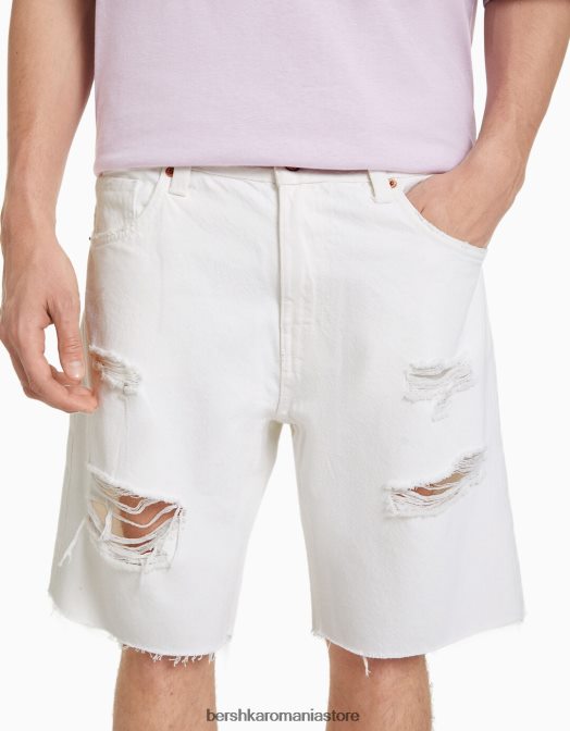 Bershka bărbați bermude din denim rupte colorate alb Z86D3311 îmbrăcăminte