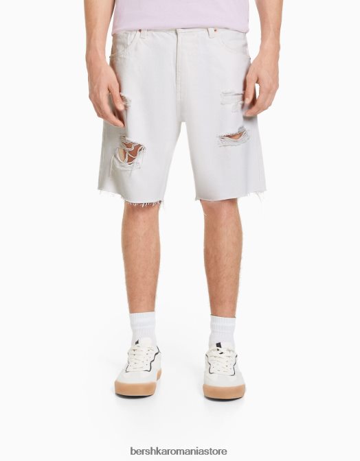 Bershka bărbați bermude din denim rupte colorate alb Z86D3311 îmbrăcăminte