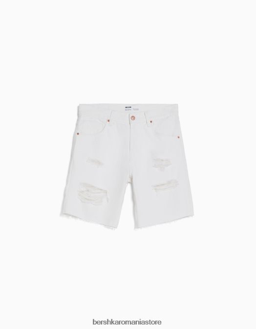 Bershka bărbați bermude din denim rupte colorate alb Z86D3311 îmbrăcăminte
