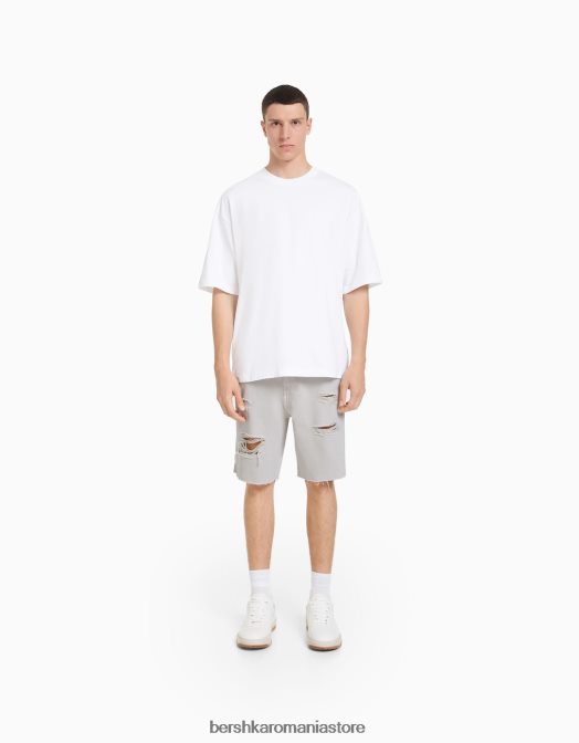 Bershka bărbați bermude din denim rupte colorate gri Z86D3309 îmbrăcăminte