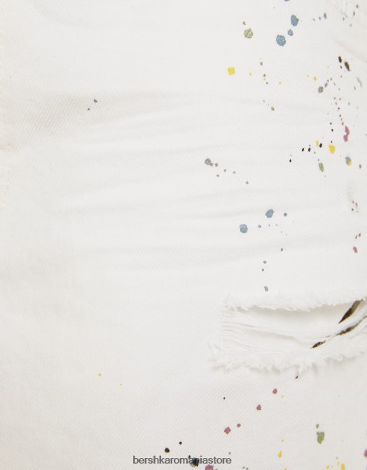 Bershka bărbați bermude din denim rupte cu stropi de vopsea alb Z86D3333 îmbrăcăminte