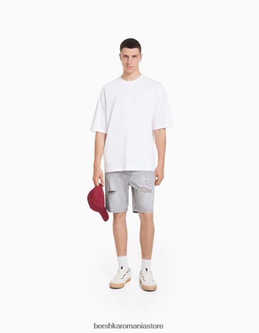 Bershka bărbați bermude din denim rupte gri inchis Z86D3343 îmbrăcăminte