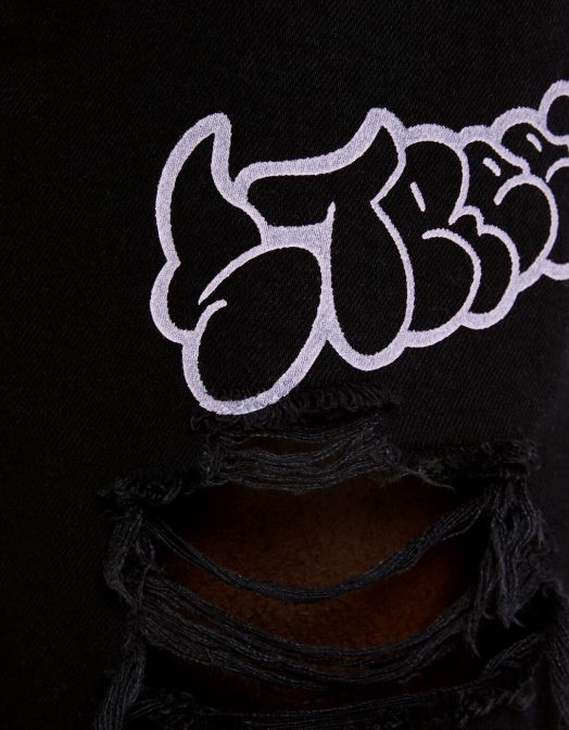 Bershka bărbați bermude din denim rupte imprimate negru Z86D3334 îmbrăcăminte