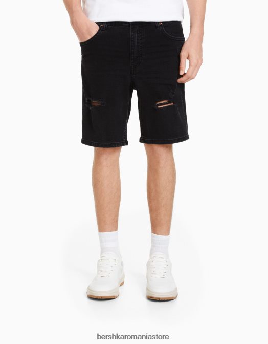 Bershka bărbați bermude din denim rupte negru Z86D3341 îmbrăcăminte