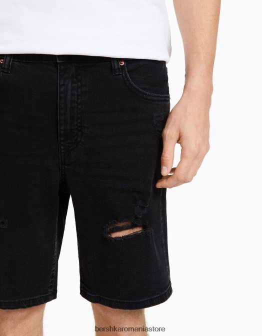 Bershka bărbați bermude din denim rupte negru Z86D3341 îmbrăcăminte