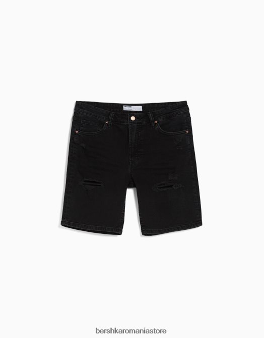 Bershka bărbați bermude din denim rupte negru Z86D3341 îmbrăcăminte