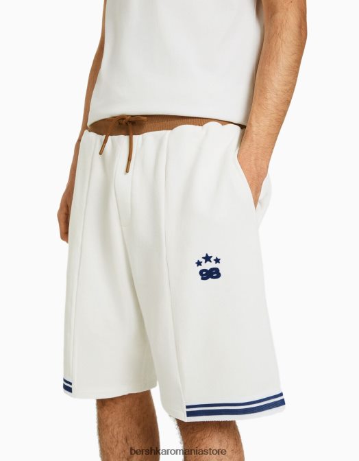 Bershka bărbați bermude scurte retro sport, relaxate aproape alb Z86D3351 îmbrăcăminte