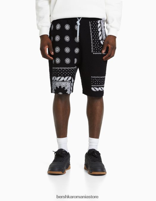 Bershka bărbați hanorac texturat material bermudă cu imprimeu paisley negru Z86D3297 îmbrăcăminte