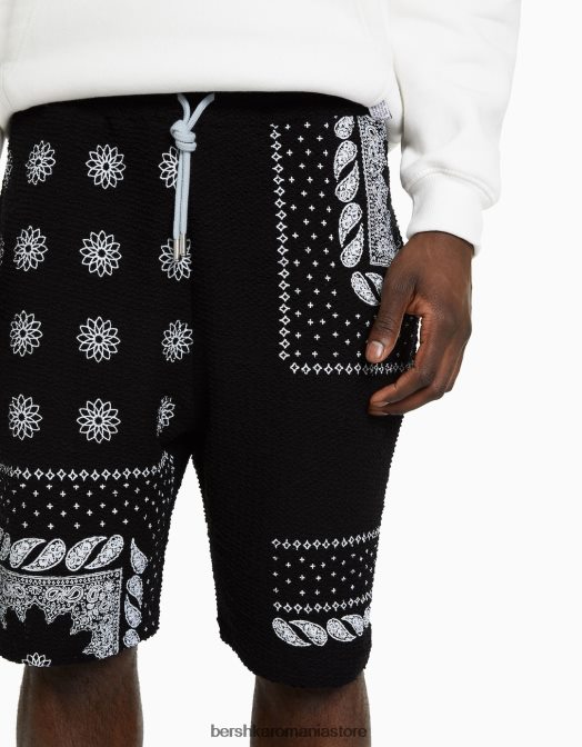 Bershka bărbați hanorac texturat material bermudă cu imprimeu paisley negru Z86D3297 îmbrăcăminte