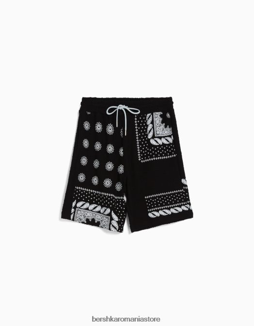 Bershka bărbați hanorac texturat material bermudă cu imprimeu paisley negru Z86D3297 îmbrăcăminte
