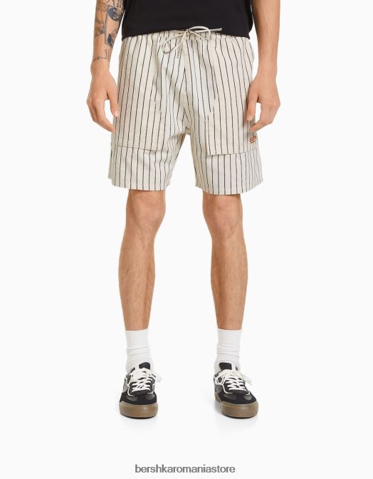 Bershka bărbați pantaloni scurți de jogger din denim cu dungi retro sport cremă Z86D3368 îmbrăcăminte