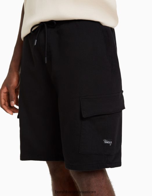 Bershka bărbați pantaloni scurti de transpirație cargo bermude negru Z86D3322 îmbrăcăminte