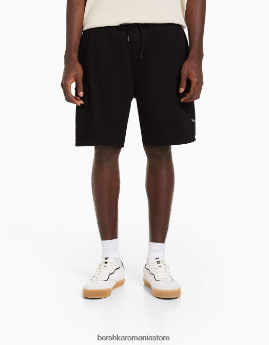 Bershka bărbați pantaloni scurti de transpirație cargo bermude negru Z86D3322 îmbrăcăminte