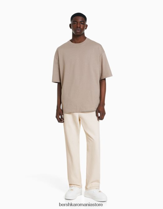 Bershka bărbați blugi largi colorați cremă Z86D3215 îmbrăcăminte