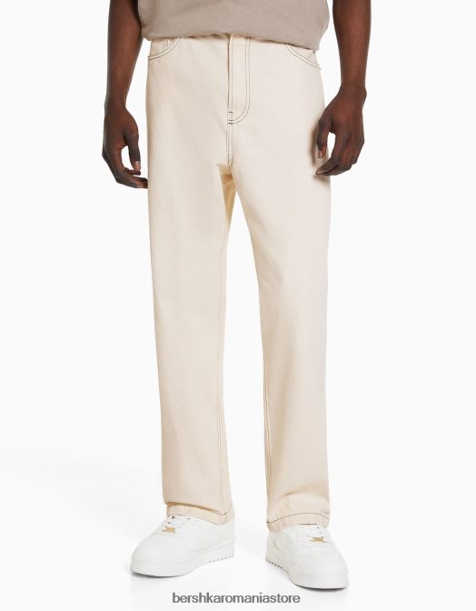 Bershka bărbați blugi largi colorați cremă Z86D3215 îmbrăcăminte