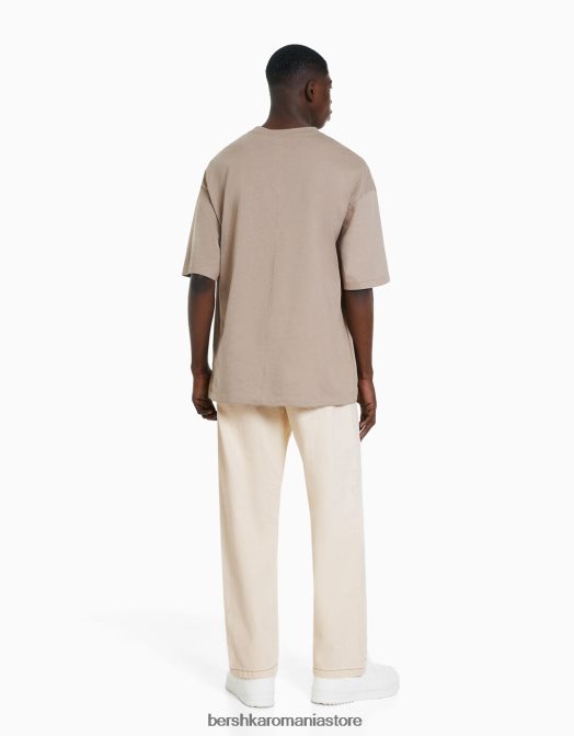 Bershka bărbați blugi largi colorați cremă Z86D3215 îmbrăcăminte