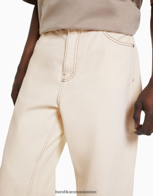 Bershka bărbați blugi largi colorați cremă Z86D3215 îmbrăcăminte