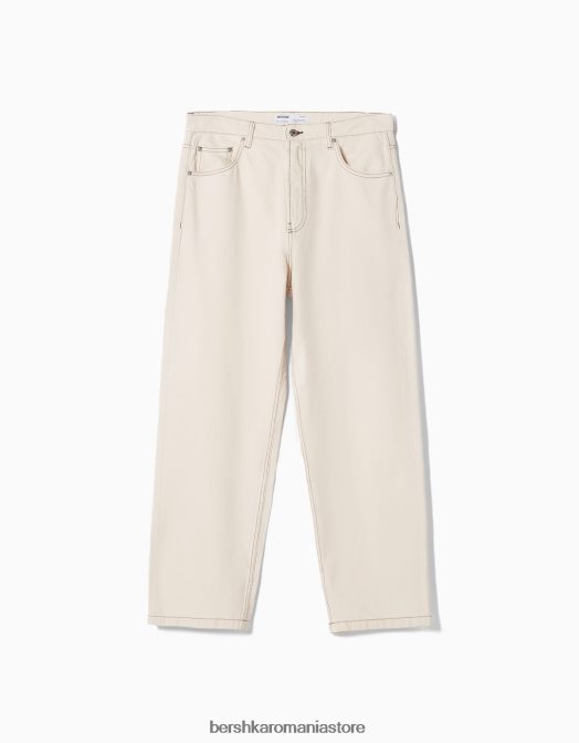 Bershka bărbați blugi largi colorați cremă Z86D3215 îmbrăcăminte