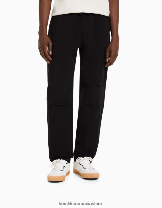 Bershka bărbați pantaloni cargo cu opritoare negru Z86D3231 îmbrăcăminte
