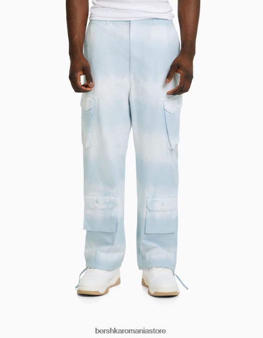 Bershka bărbați pantaloni cargo din bumbac tie-dye albastru Z86D3265 îmbrăcăminte