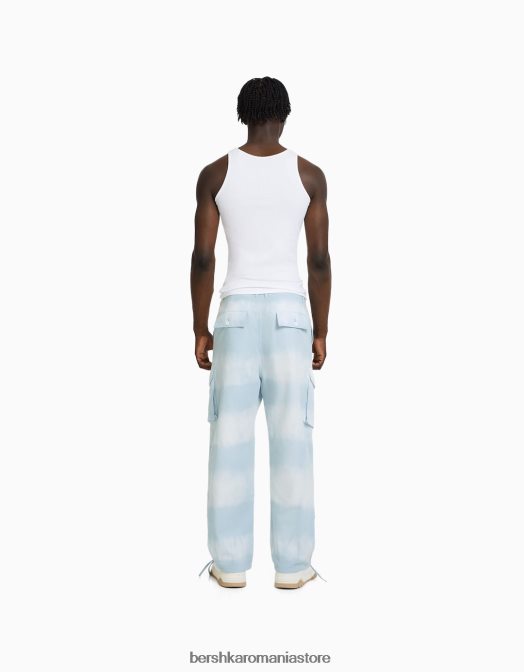 Bershka bărbați pantaloni cargo din bumbac tie-dye albastru Z86D3265 îmbrăcăminte