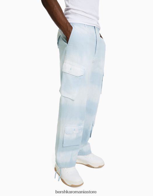 Bershka bărbați pantaloni cargo din bumbac tie-dye albastru Z86D3265 îmbrăcăminte