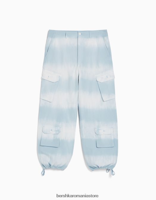 Bershka bărbați pantaloni cargo din bumbac tie-dye albastru Z86D3265 îmbrăcăminte