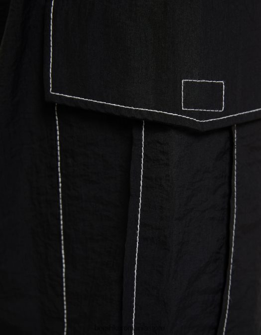 Bershka bărbați pantaloni cargo din nailon cu fir de contrast negru Z86D3243 îmbrăcăminte