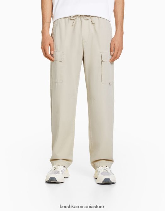 Bershka bărbați pantaloni cargo din poplin nisip Z86D3262 îmbrăcăminte