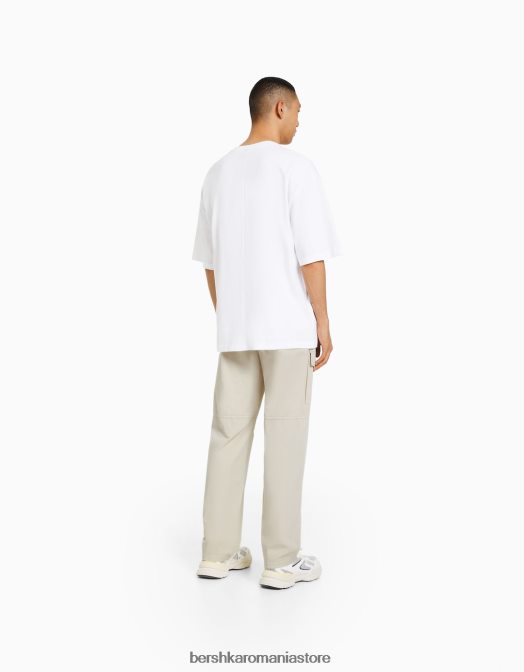Bershka bărbați pantaloni cargo din poplin nisip Z86D3262 îmbrăcăminte