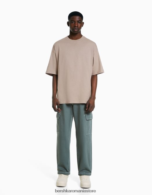 Bershka bărbați pantaloni cargo largi cu cusături contrastante albastru Z86D3257 îmbrăcăminte