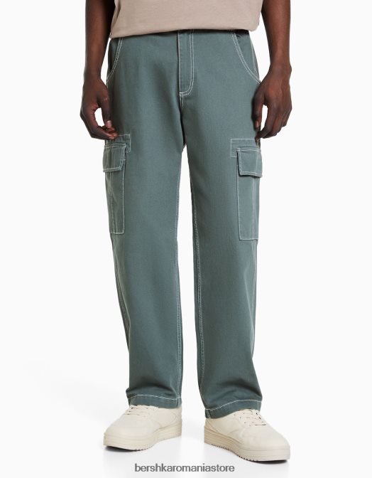 Bershka bărbați pantaloni cargo largi cu cusături contrastante albastru Z86D3257 îmbrăcăminte
