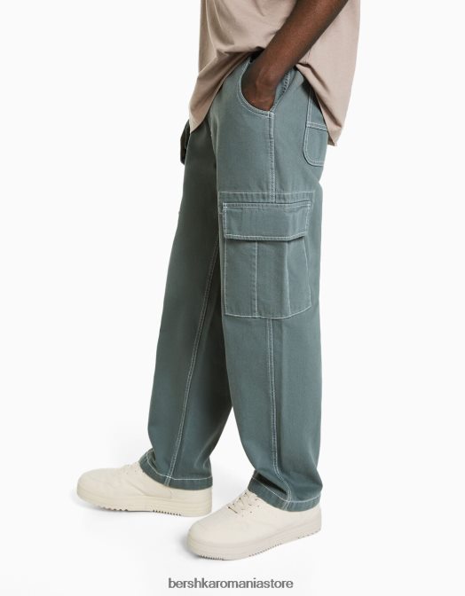 Bershka bărbați pantaloni cargo largi cu cusături contrastante albastru Z86D3257 îmbrăcăminte